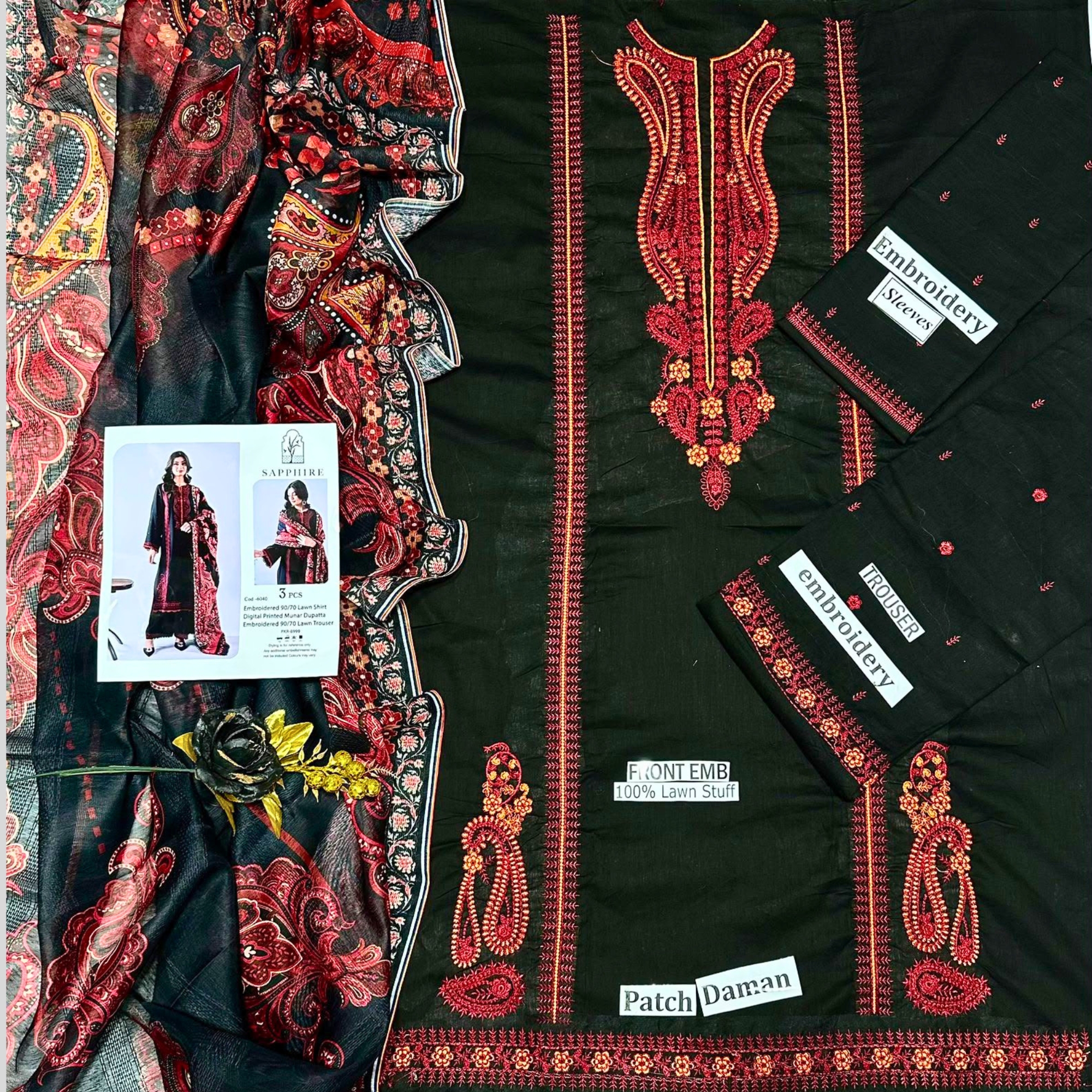 Sapphire Embroidered Lawn 3PC Suit