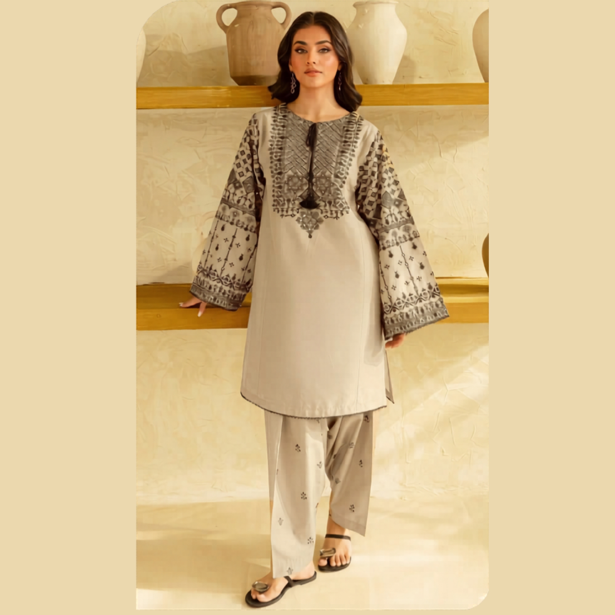 Batik Inspired Embroidered Lawn 2PC Suit