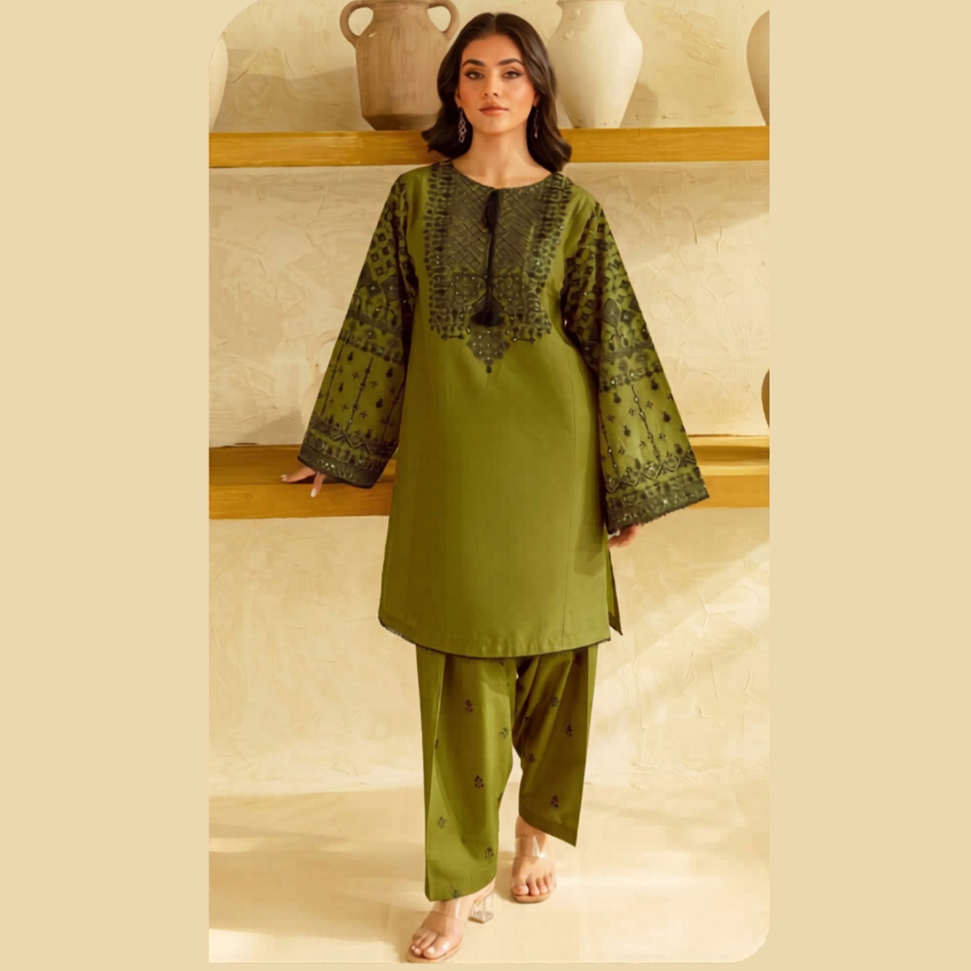 Batik Inspired Embroidered Lawn 2PC Suit