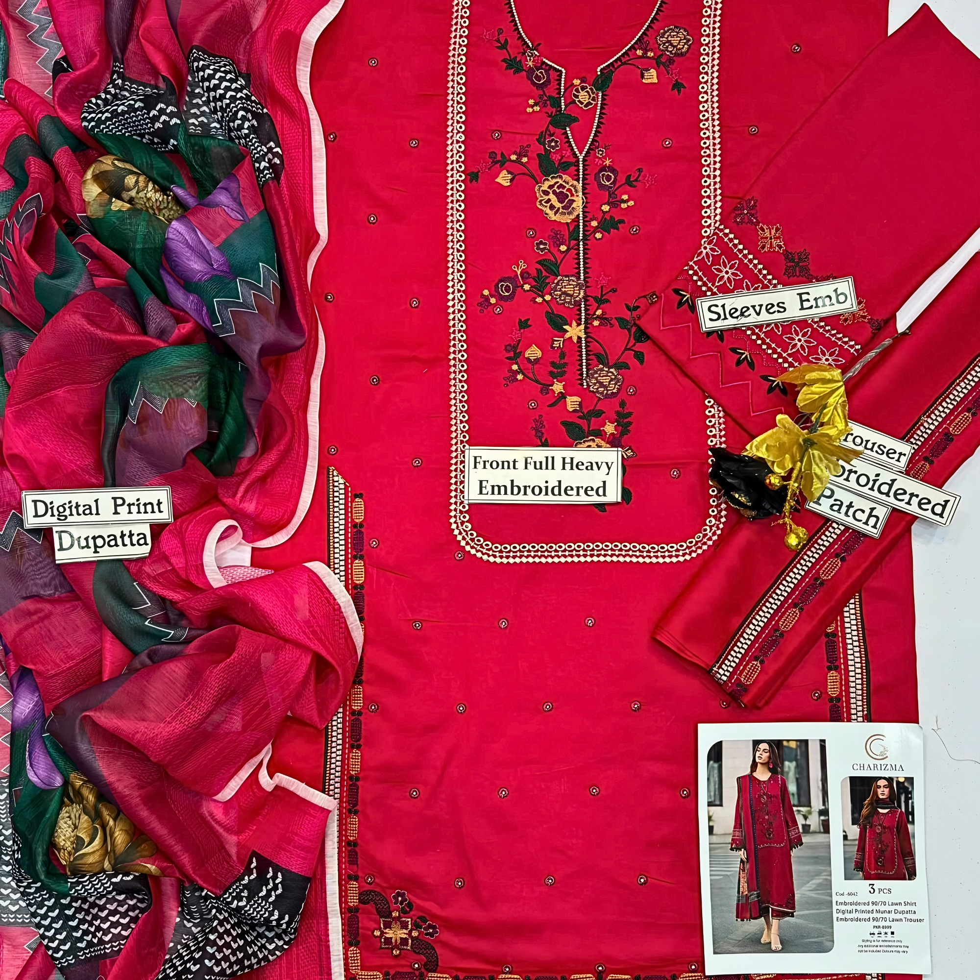 Charizma Inspired Embroidered Lawn 3PC Suit