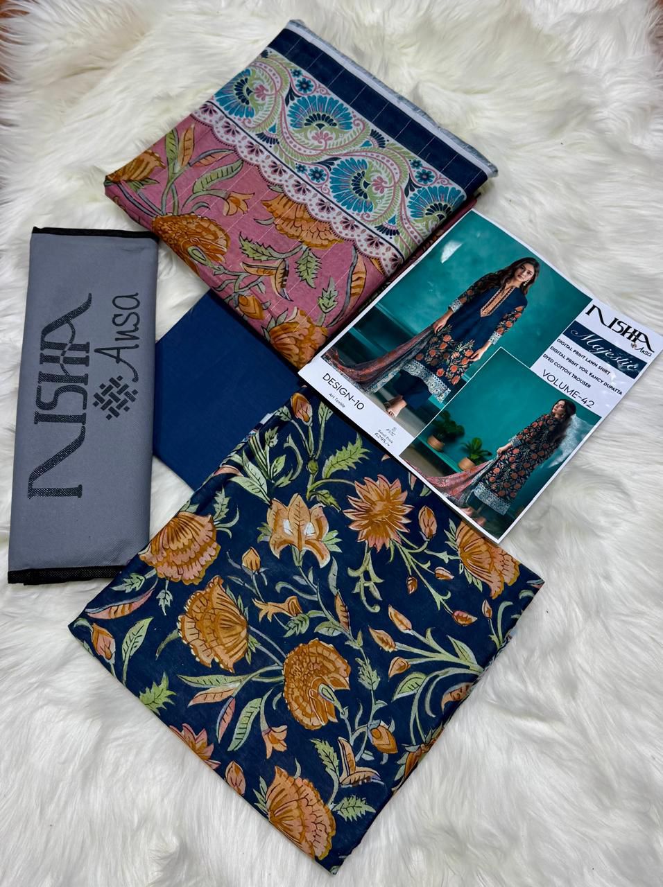 Nisha Lawn 3 Piece Digital Print Metallic Copper