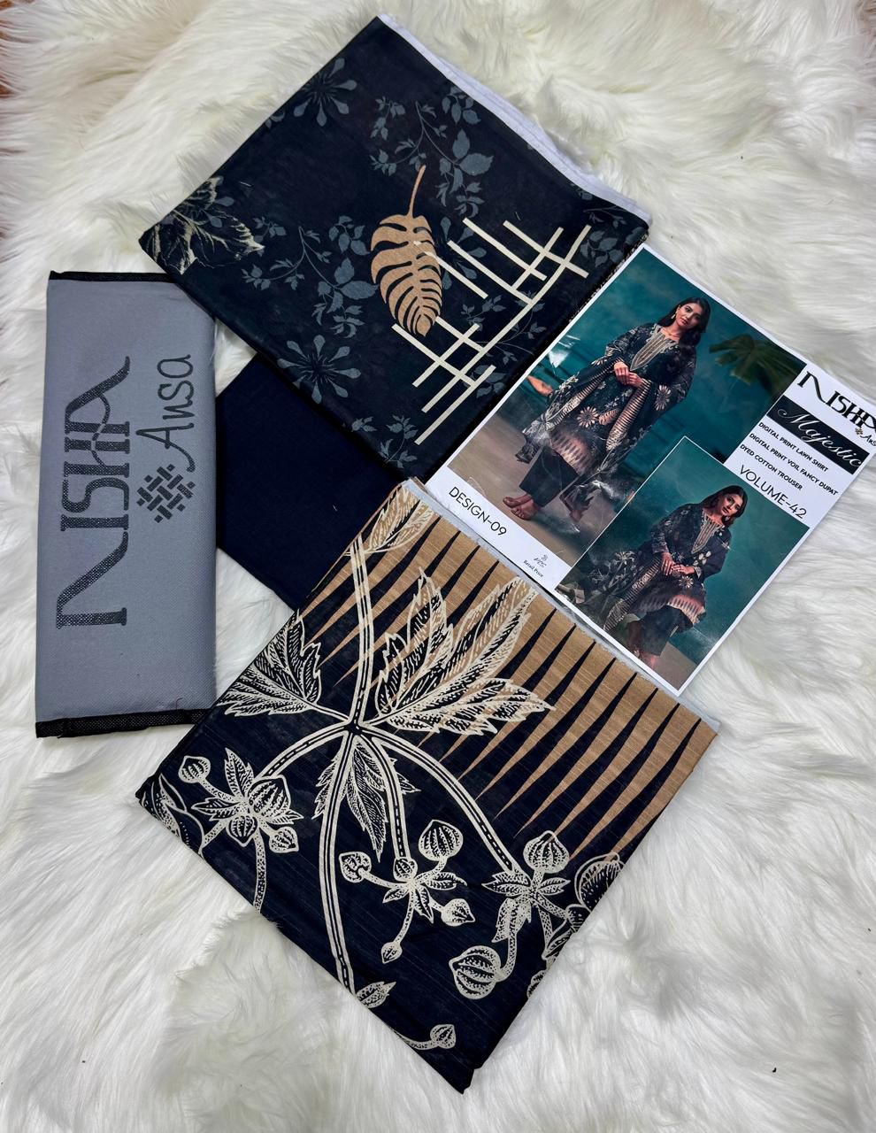 Nisha Lawn 3 Piece Digital Print Metallic Copper