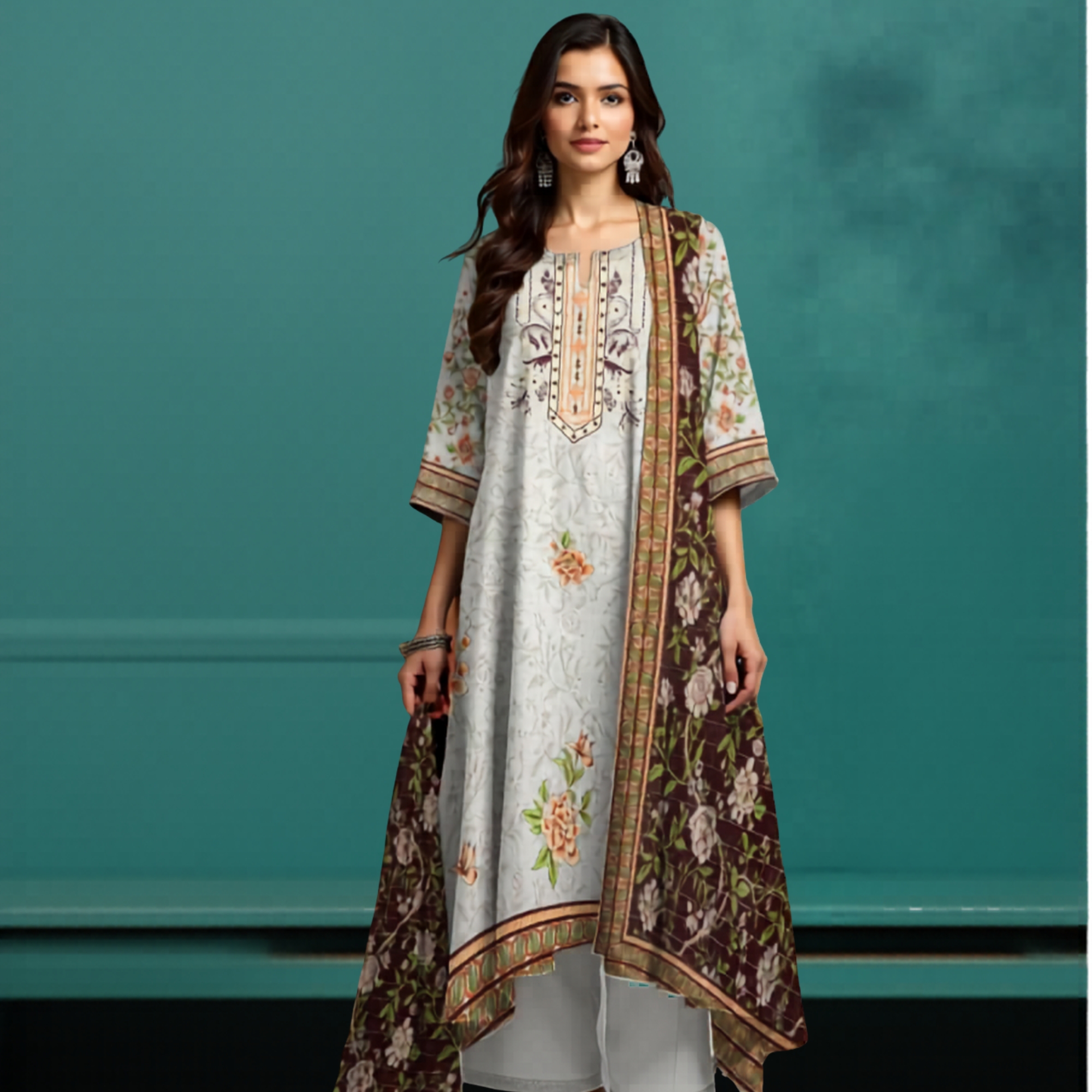 Nisha Lawn 3 Piece Digital Print Metallic Copper