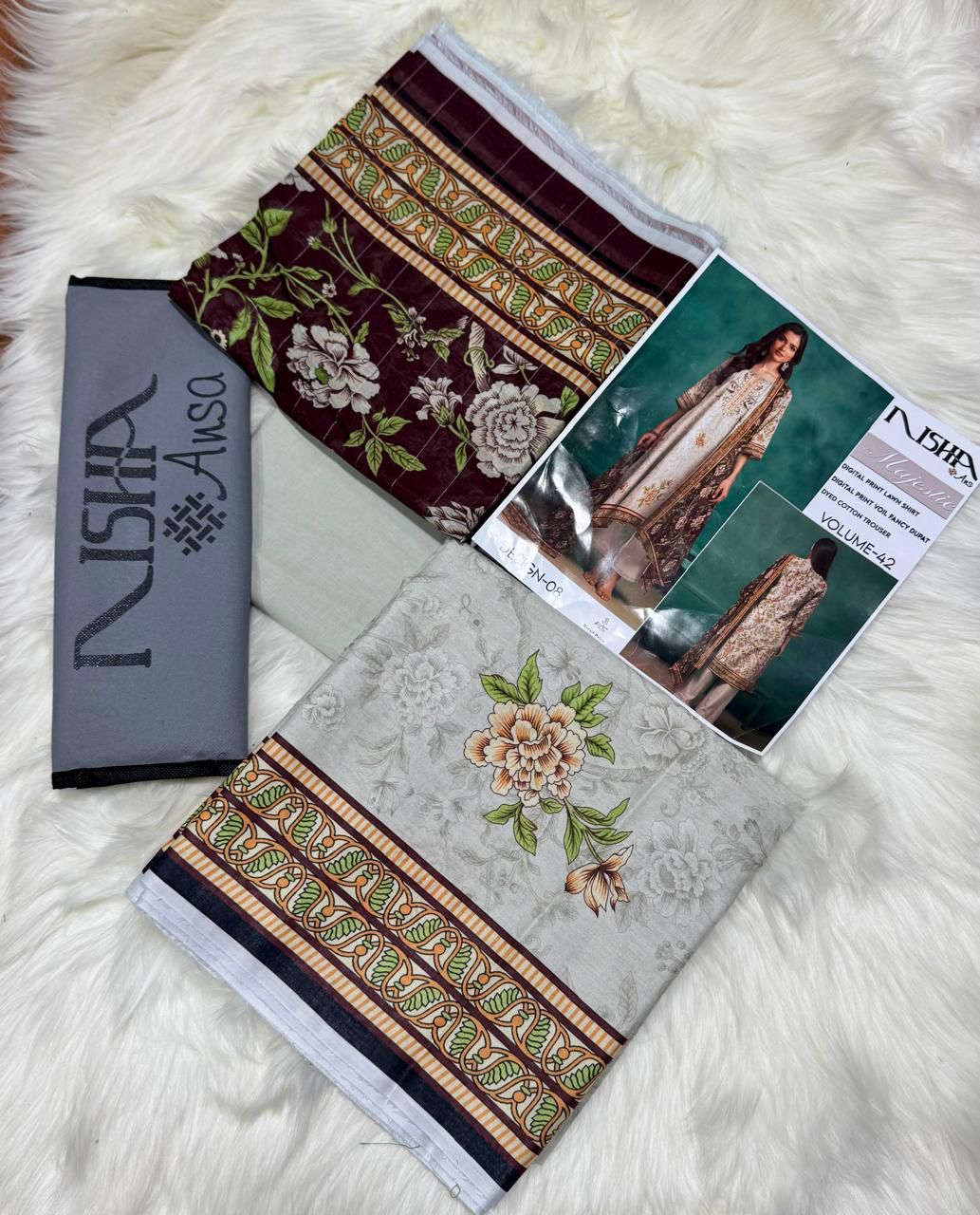Nisha Lawn 3 Piece Digital Print Metallic Copper