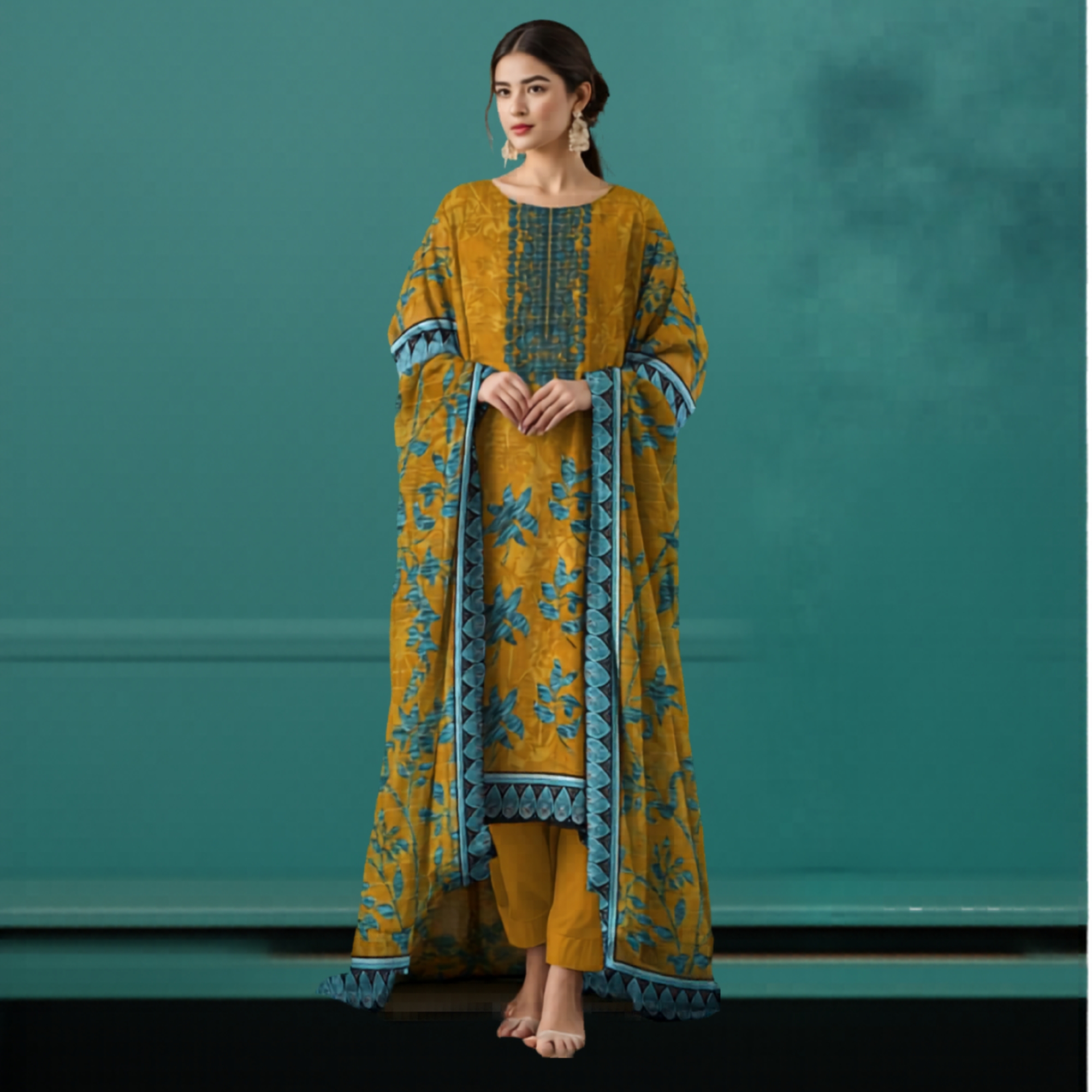 Nisha Lawn 3 Piece Digital Print Metallic Copper
