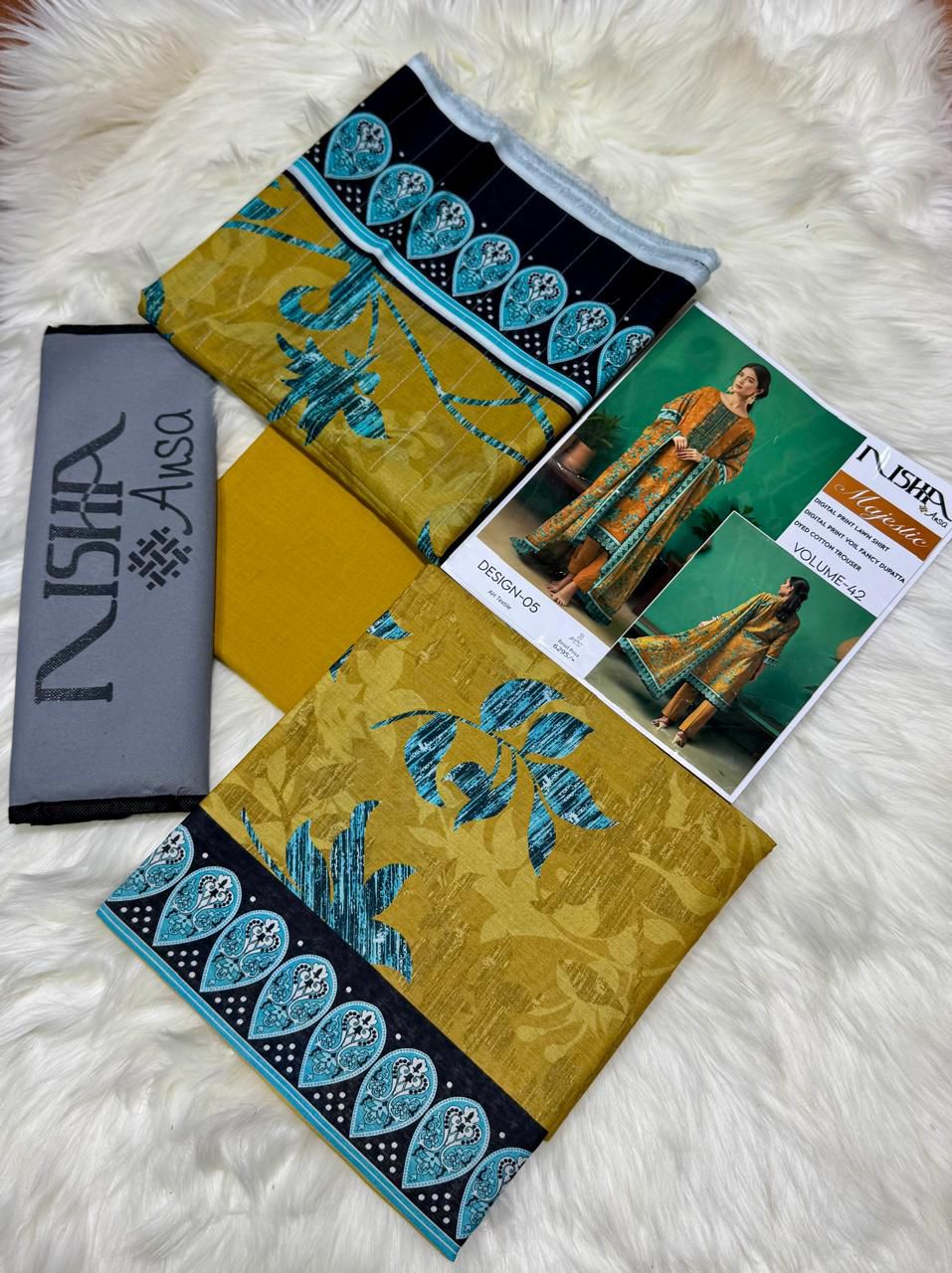 Nisha Lawn 3 Piece Digital Print Metallic Copper