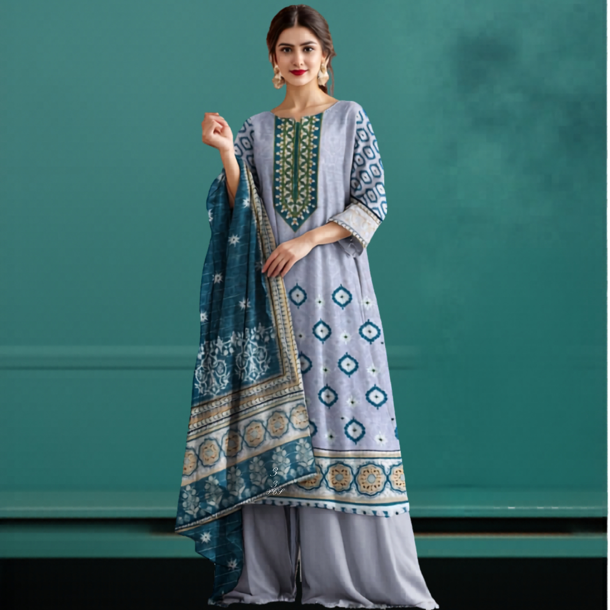 Nisha Lawn 3 Piece Digital Print Metallic Copper
