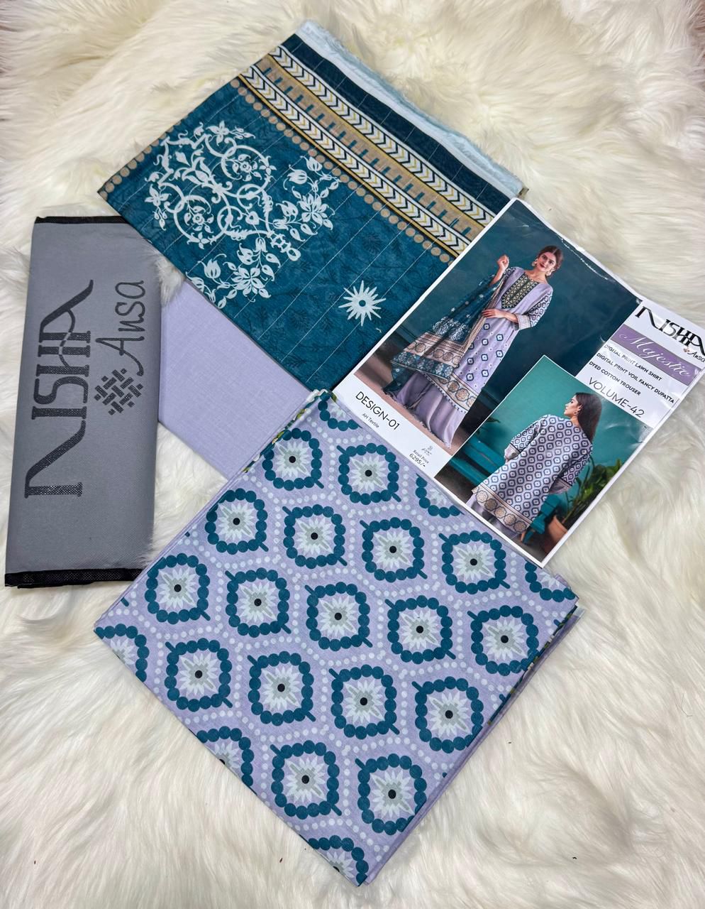 Nisha Lawn 3 Piece Digital Print Metallic Copper