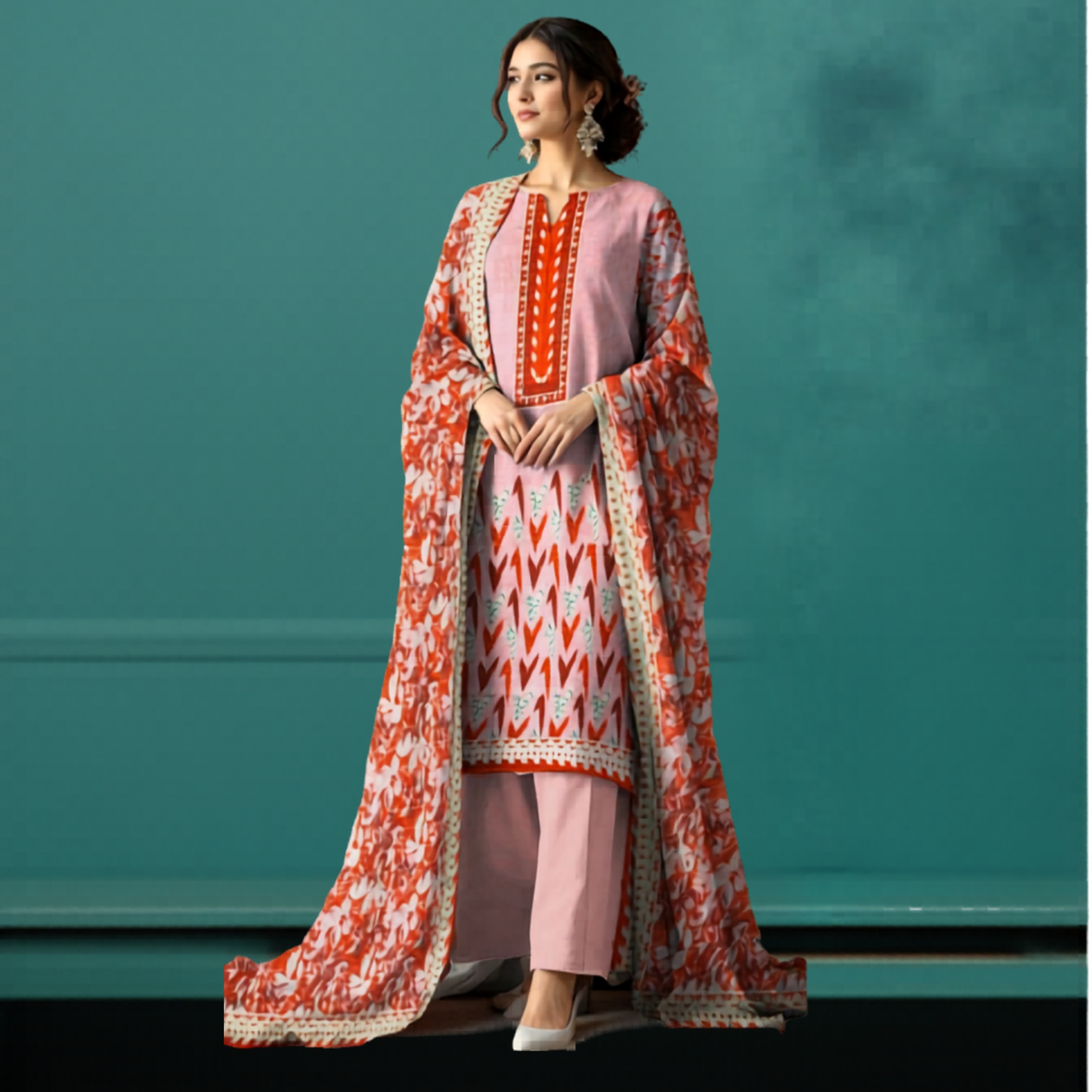 Nisha Lawn 3 Piece Digital Print Metallic Copper