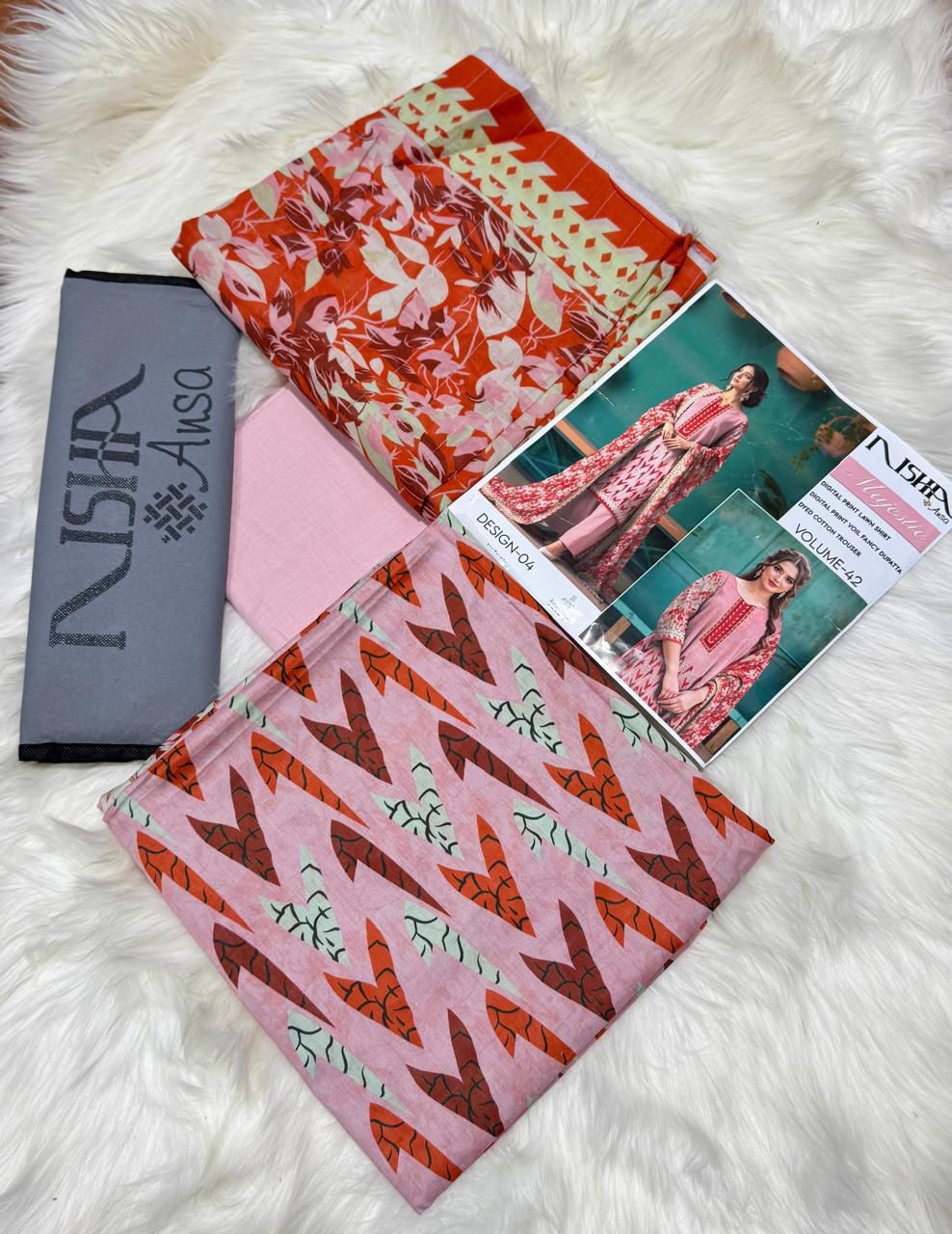 Nisha Lawn 3 Piece Digital Print Metallic Copper