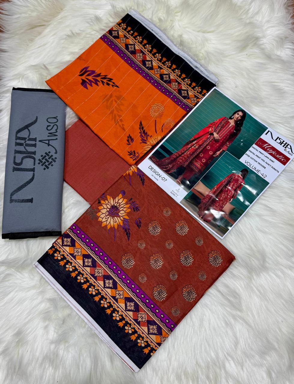 Nisha Lawn 3 Piece Digital Print Metallic Copper