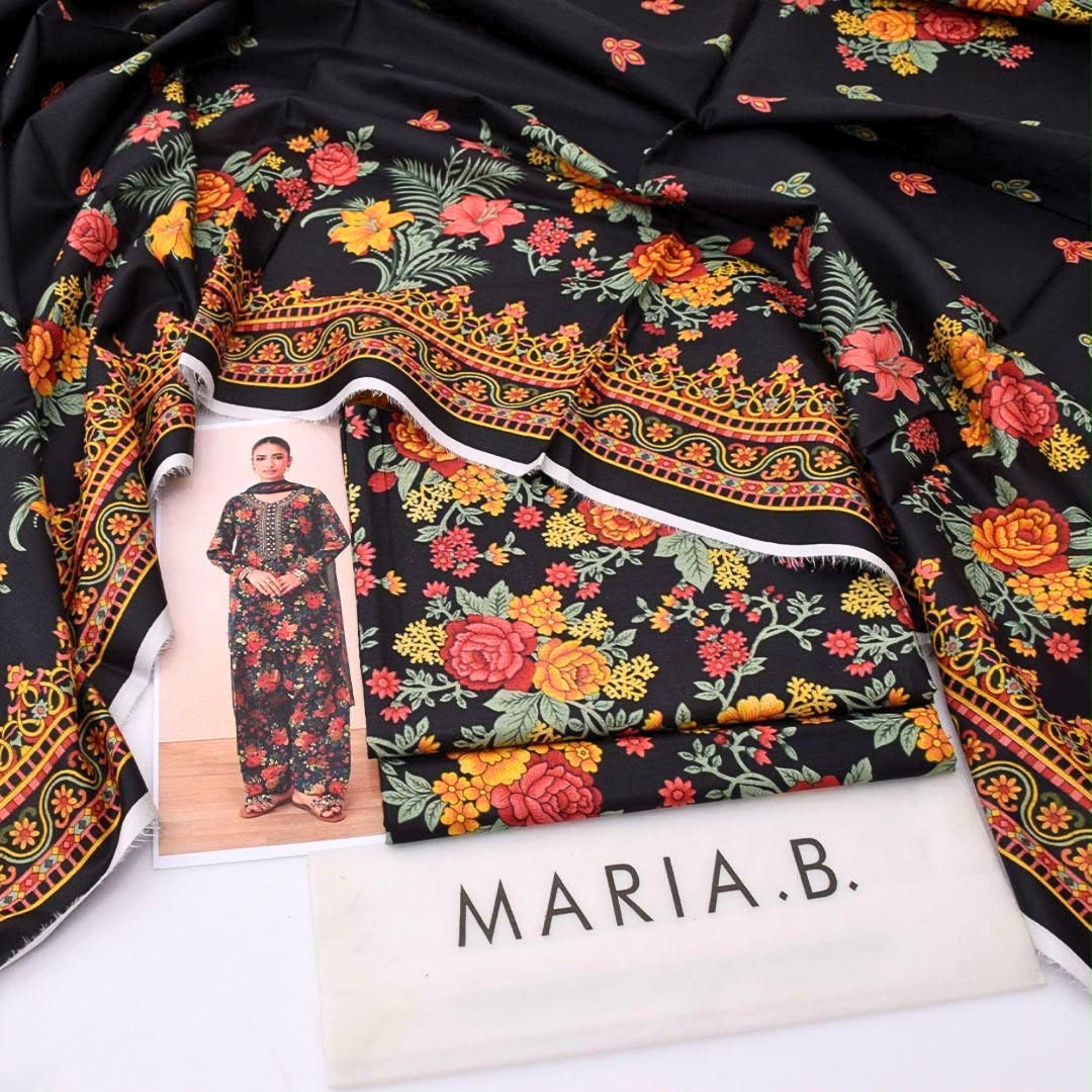 Maria.B Inspired Digital Print Lawn Suit – Black Edition