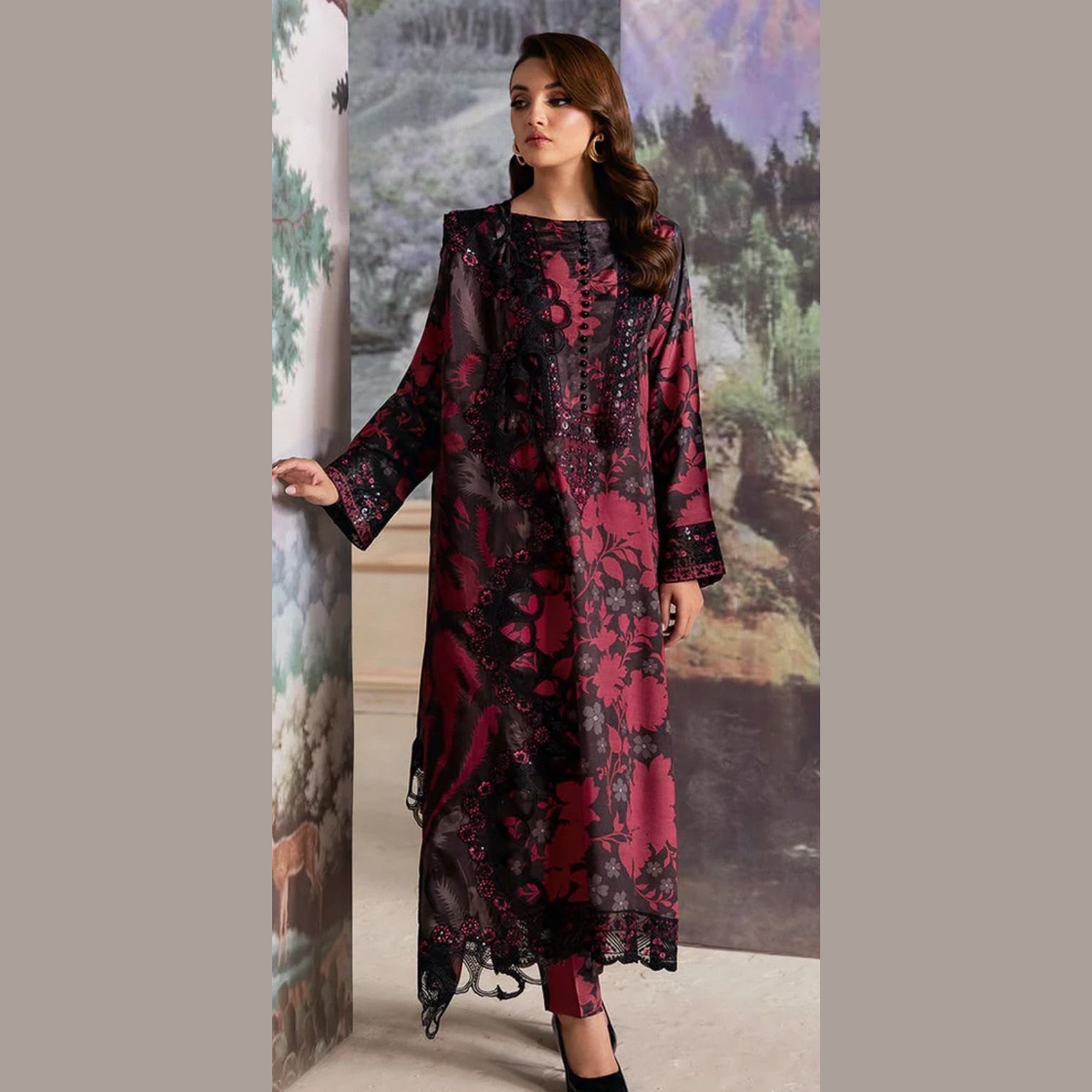 Maria.B Inspired Digital Print Lawn Suit – Black Edition