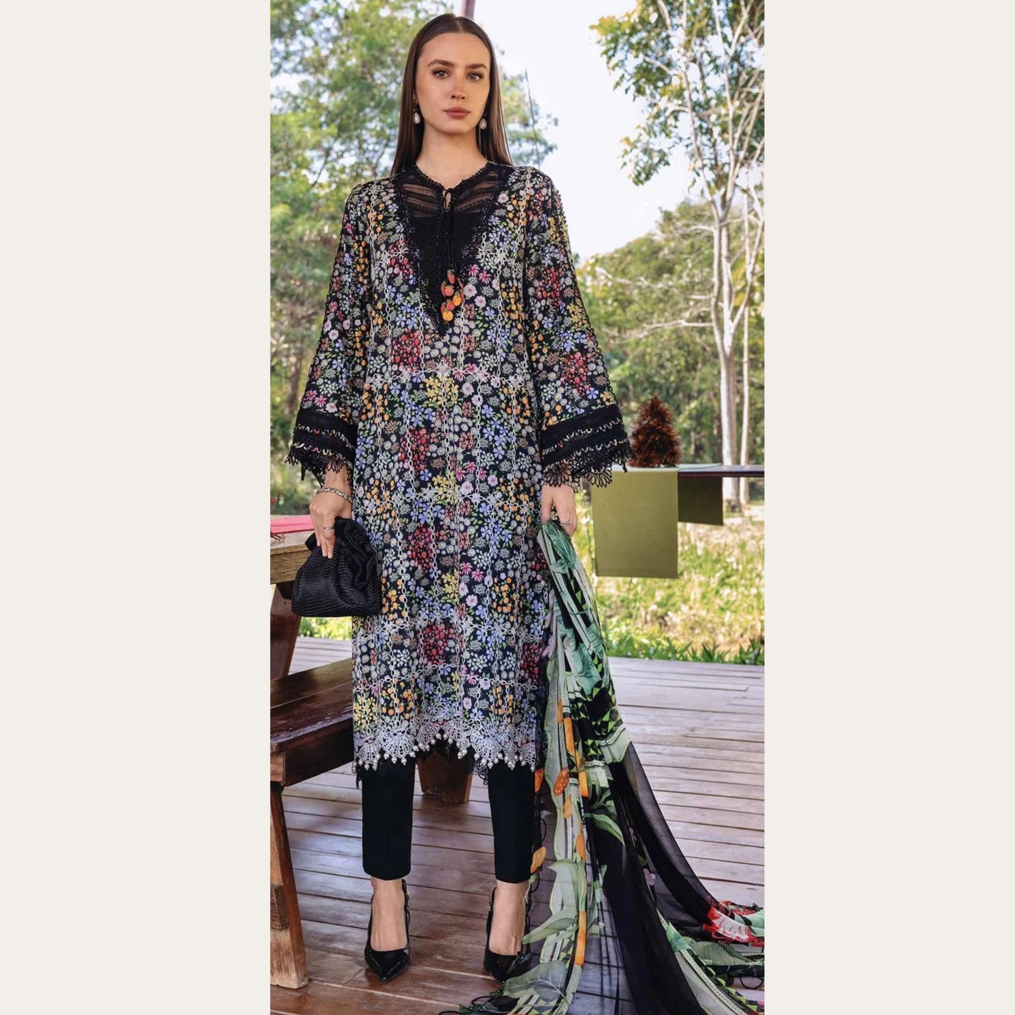 Maria.B Inspired Digital Print Lawn Suit – Black Edition