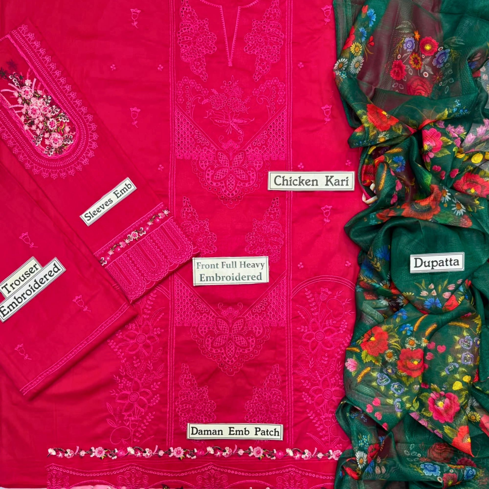 Zara Shahjahan Inspired Chicken Kari Emb 3PC Lawn Suit