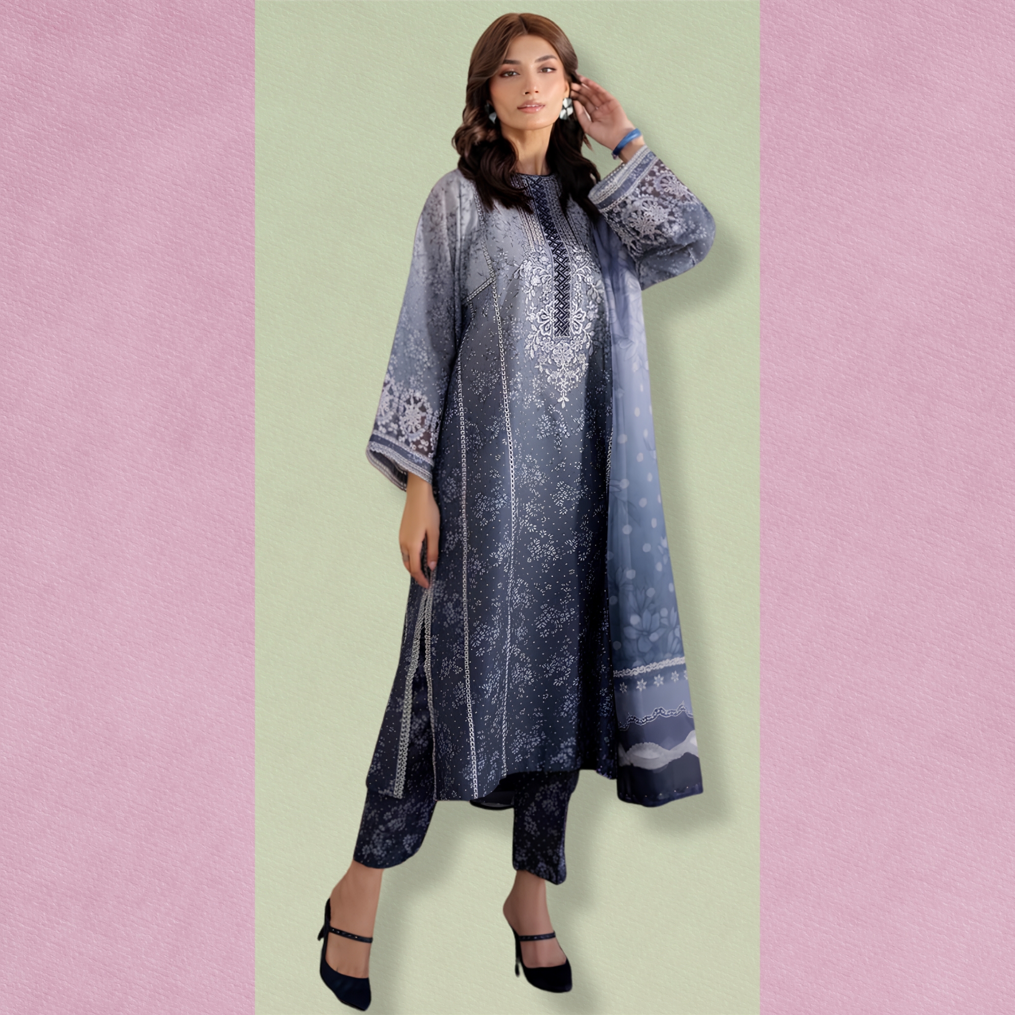 Baroque Inspired Patch Lawn 3PC Suit
