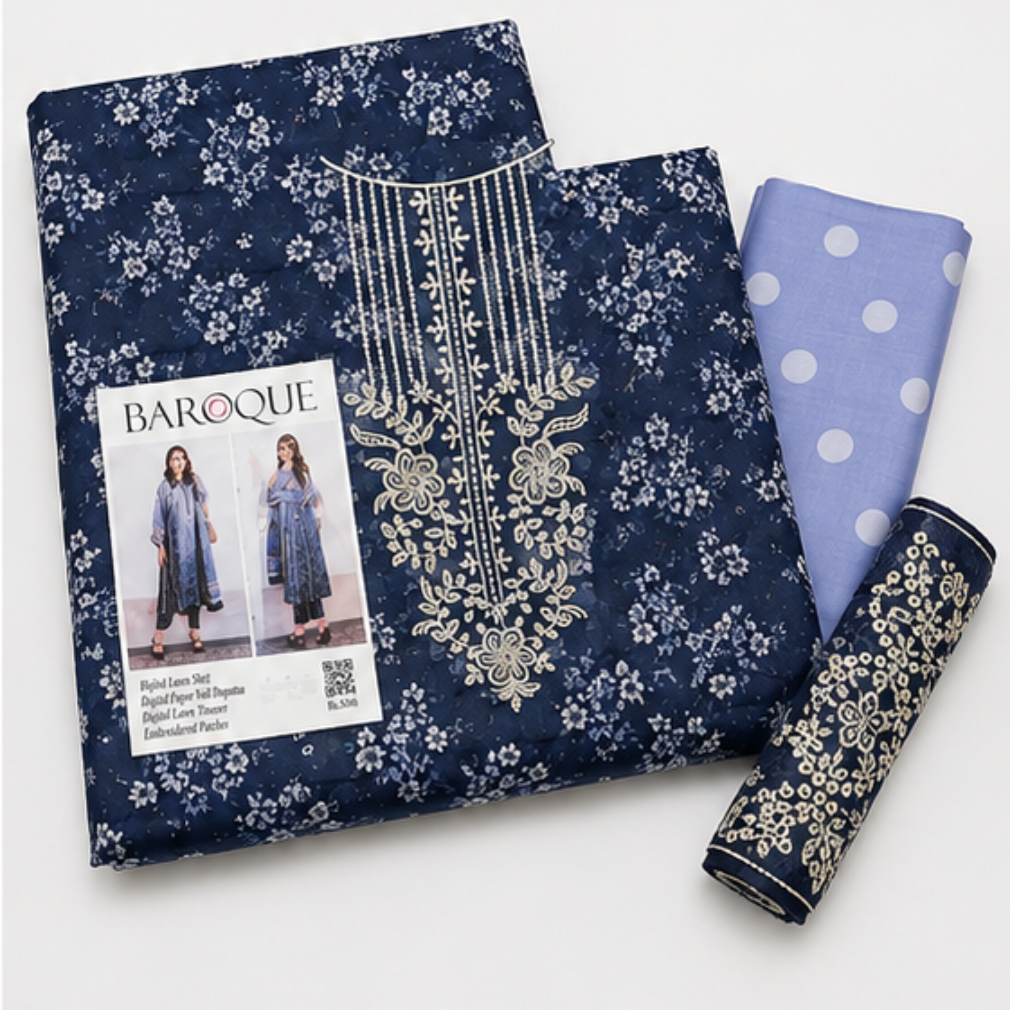 Baroque Inspired Patch Lawn 3PC Suit