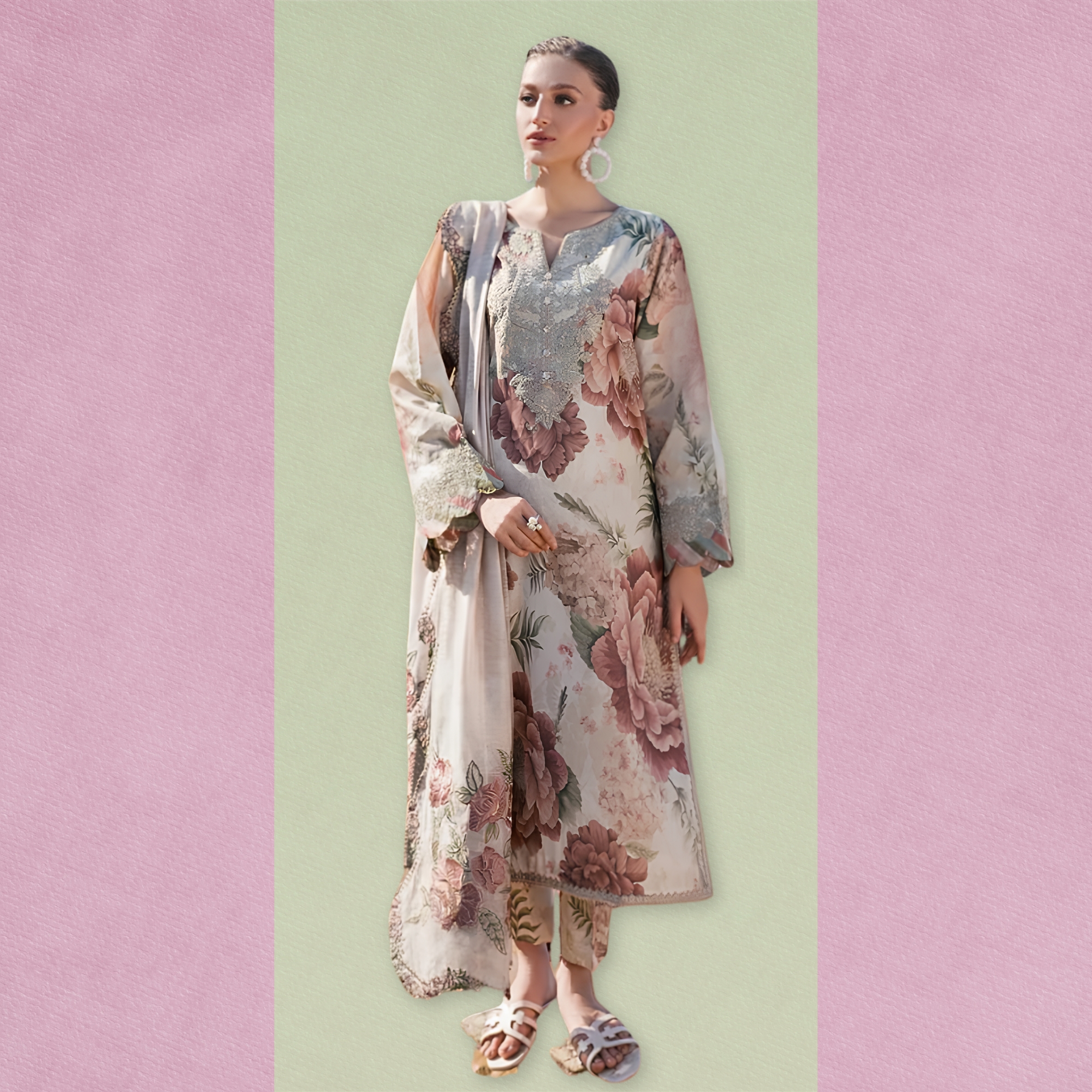 Baroque Inspired Patch Lawn 3PC Suit
