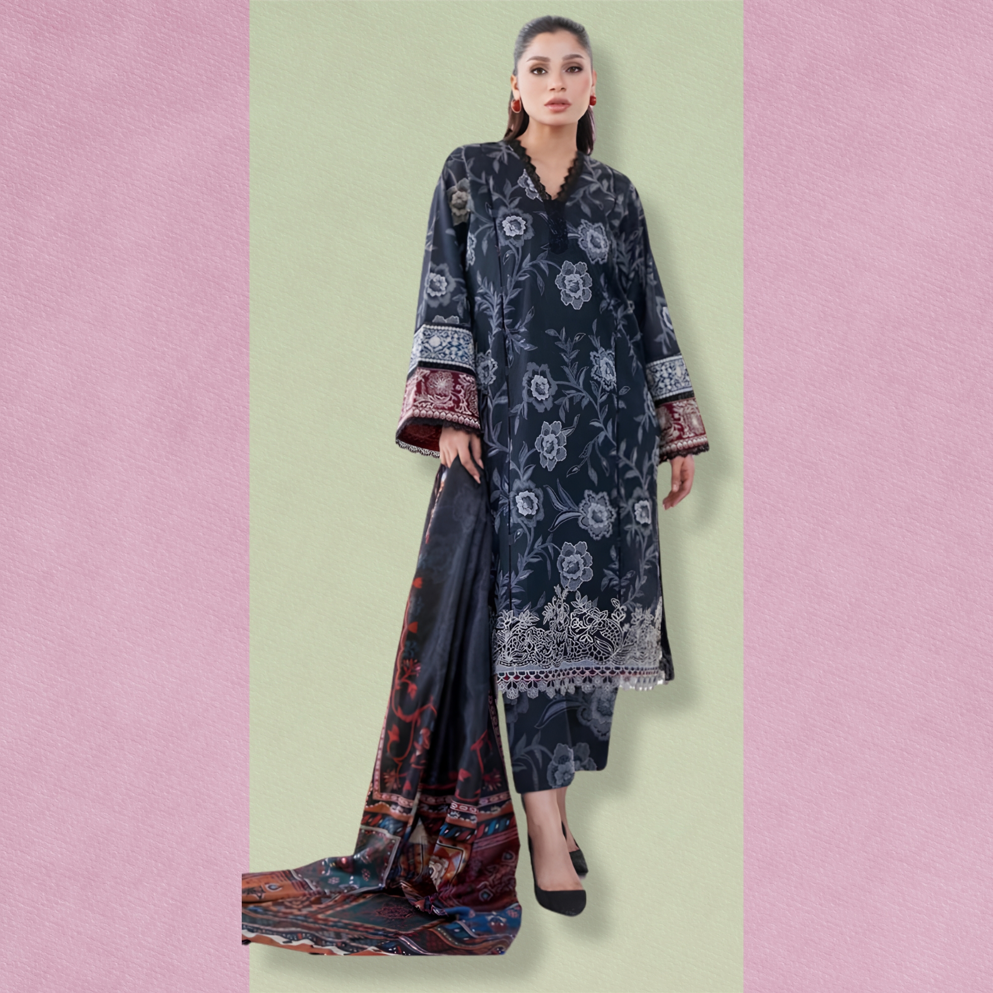 Baroque Inspired Patch Lawn 3PC Suit