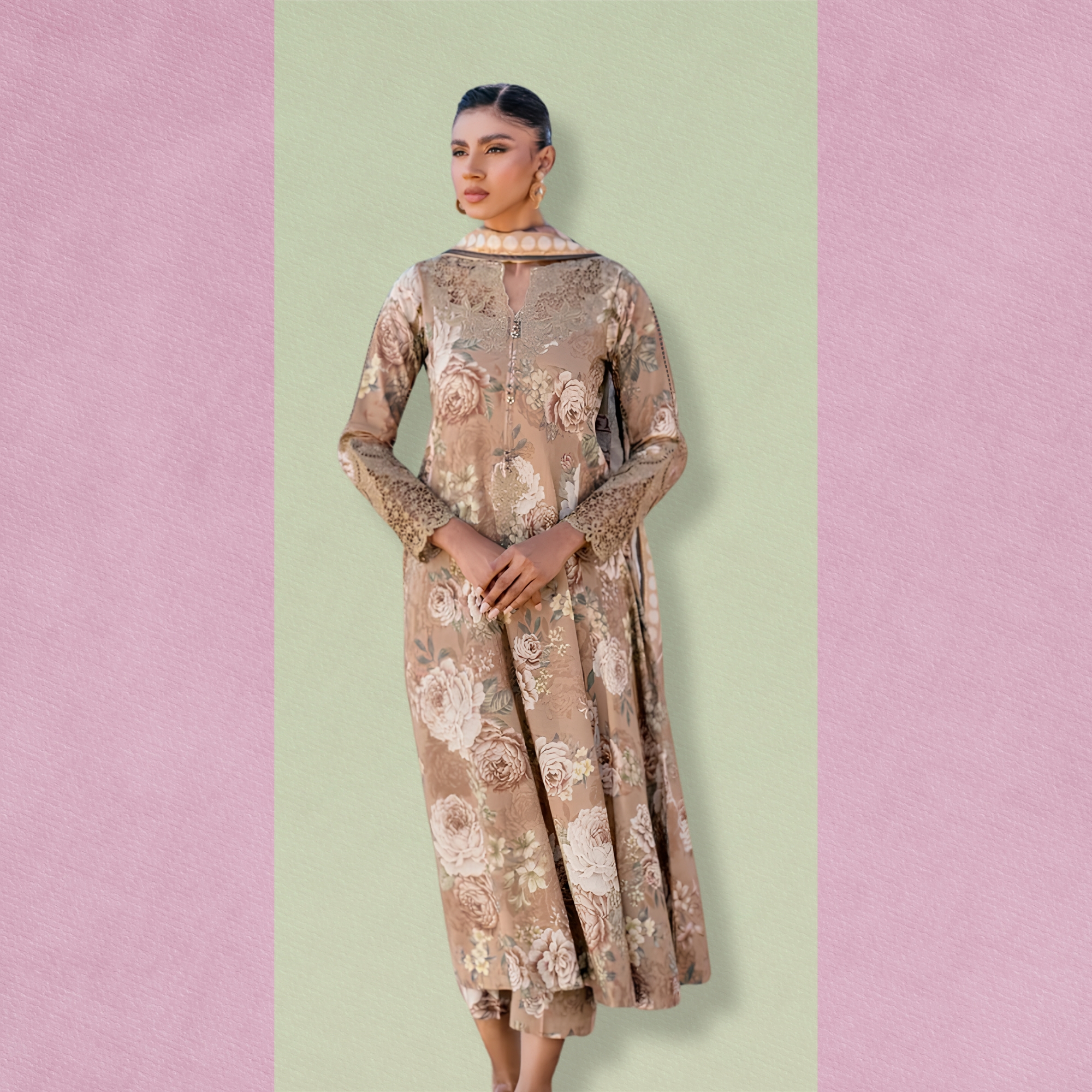 Baroque Inspired Patch Lawn 3PC Suit