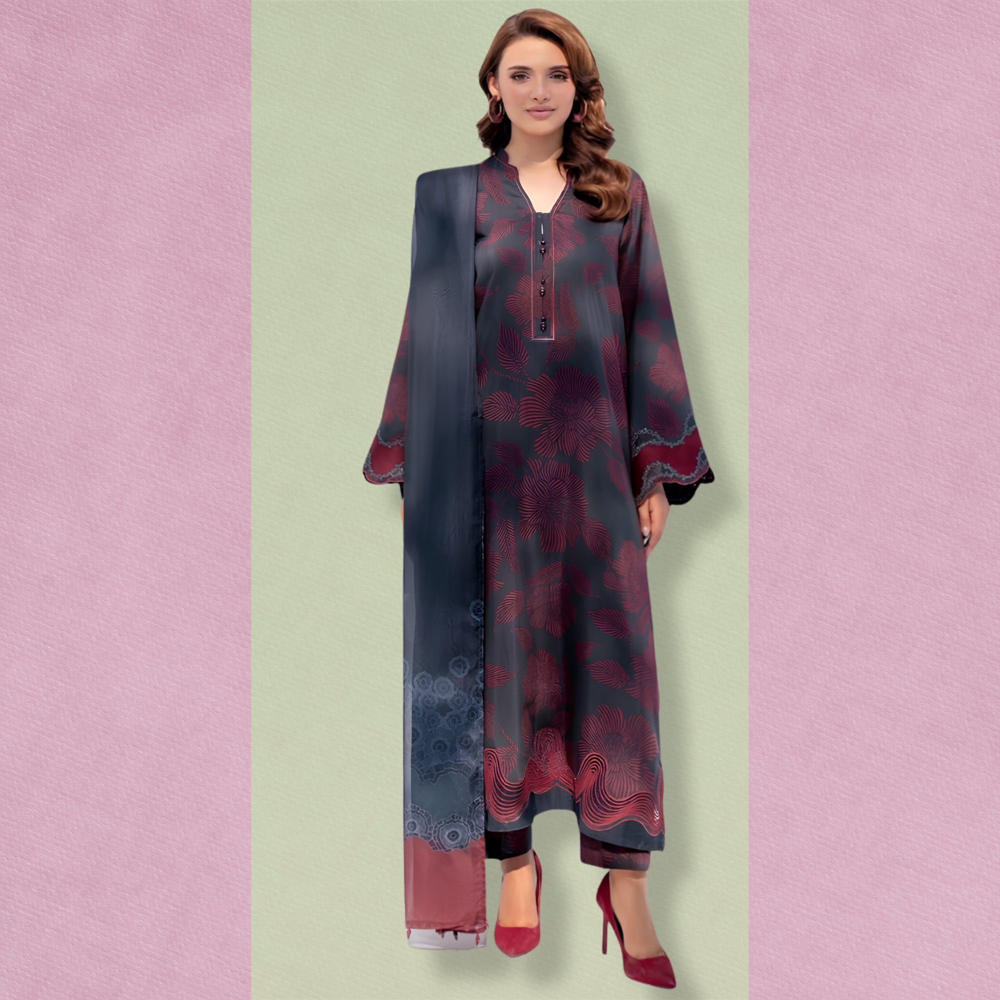 Baroque Inspired Patch Lawn 3PC Suit