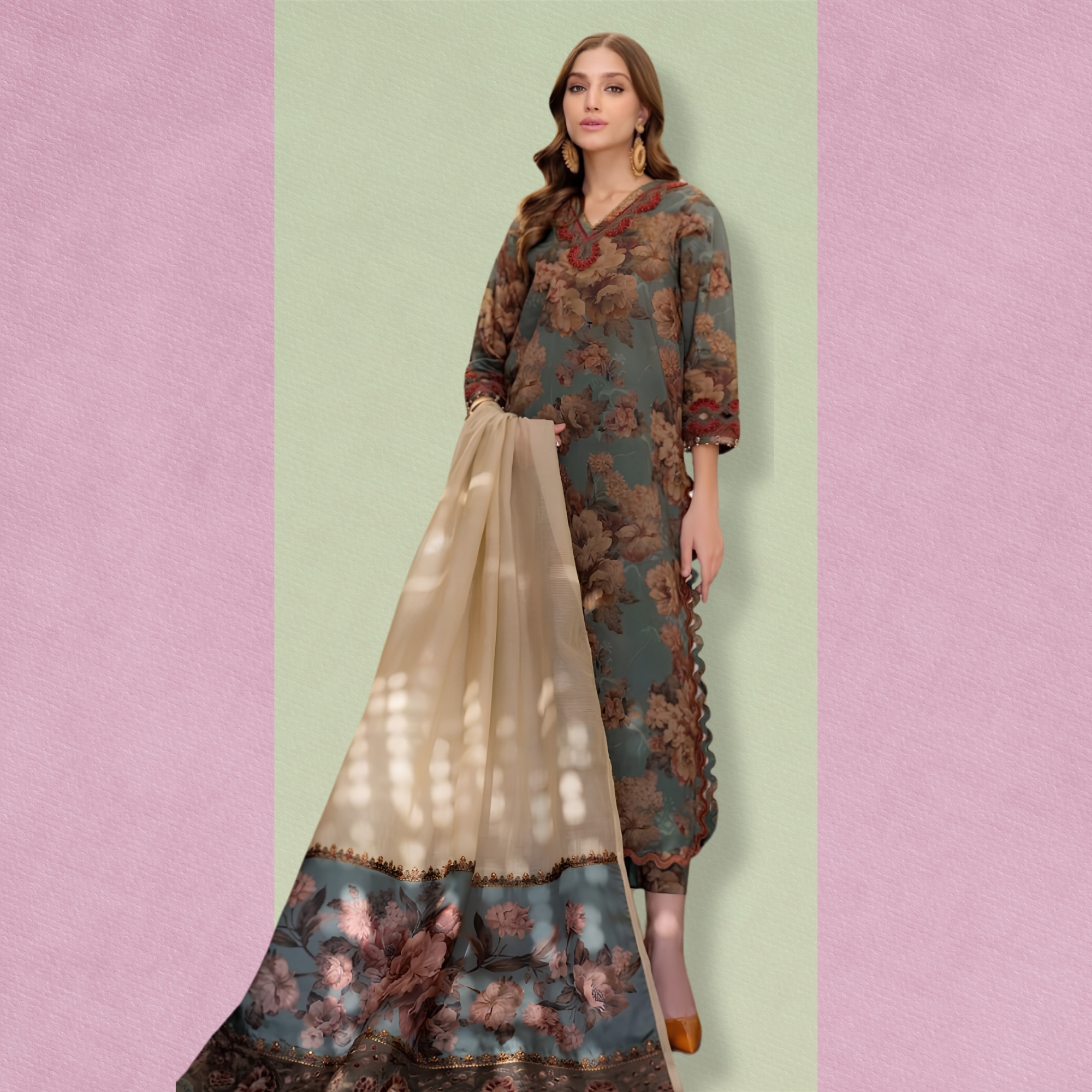 Baroque Inspired Patch Lawn 3PC Suit