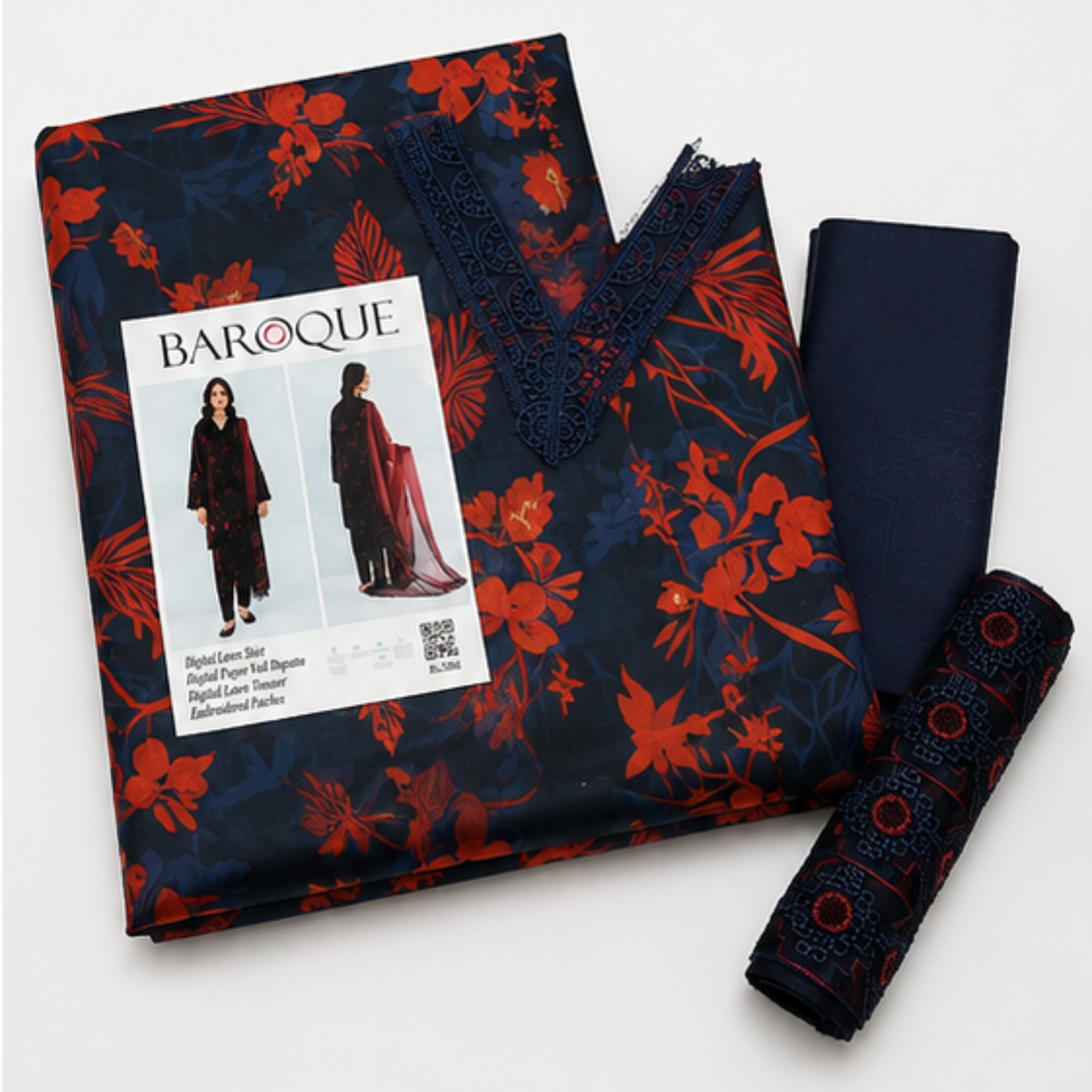 Baroque Inspired Patch Lawn 3PC Suit