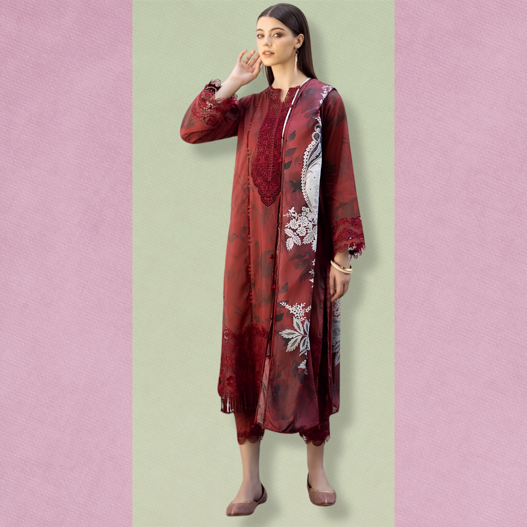 Baroque Inspired Patch Lawn 3PC Suit