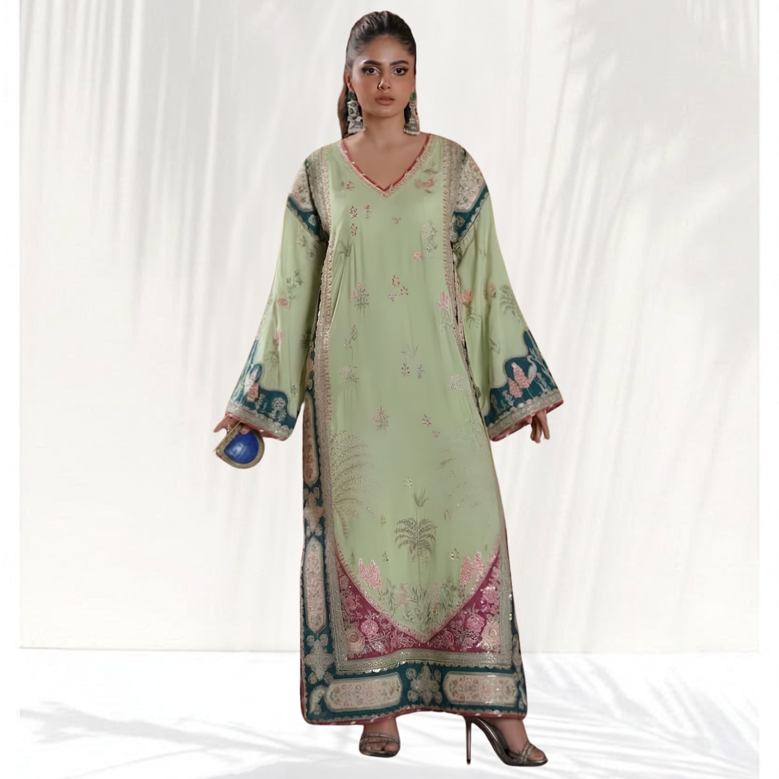 Kaftan Inspired – Heavy Embroidered Shamoz Silk 2PC Suit