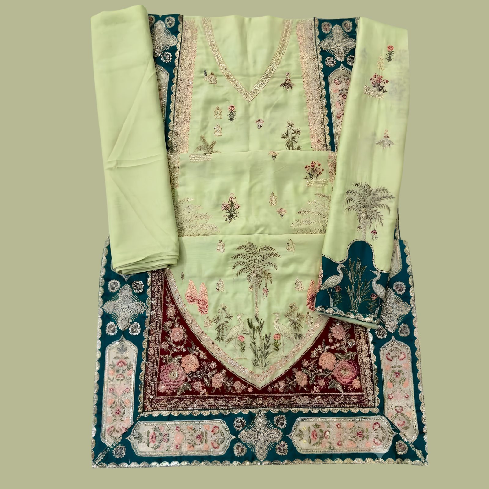 Kaftan Inspired – Heavy Embroidered Shamoz Silk 2PC Suit