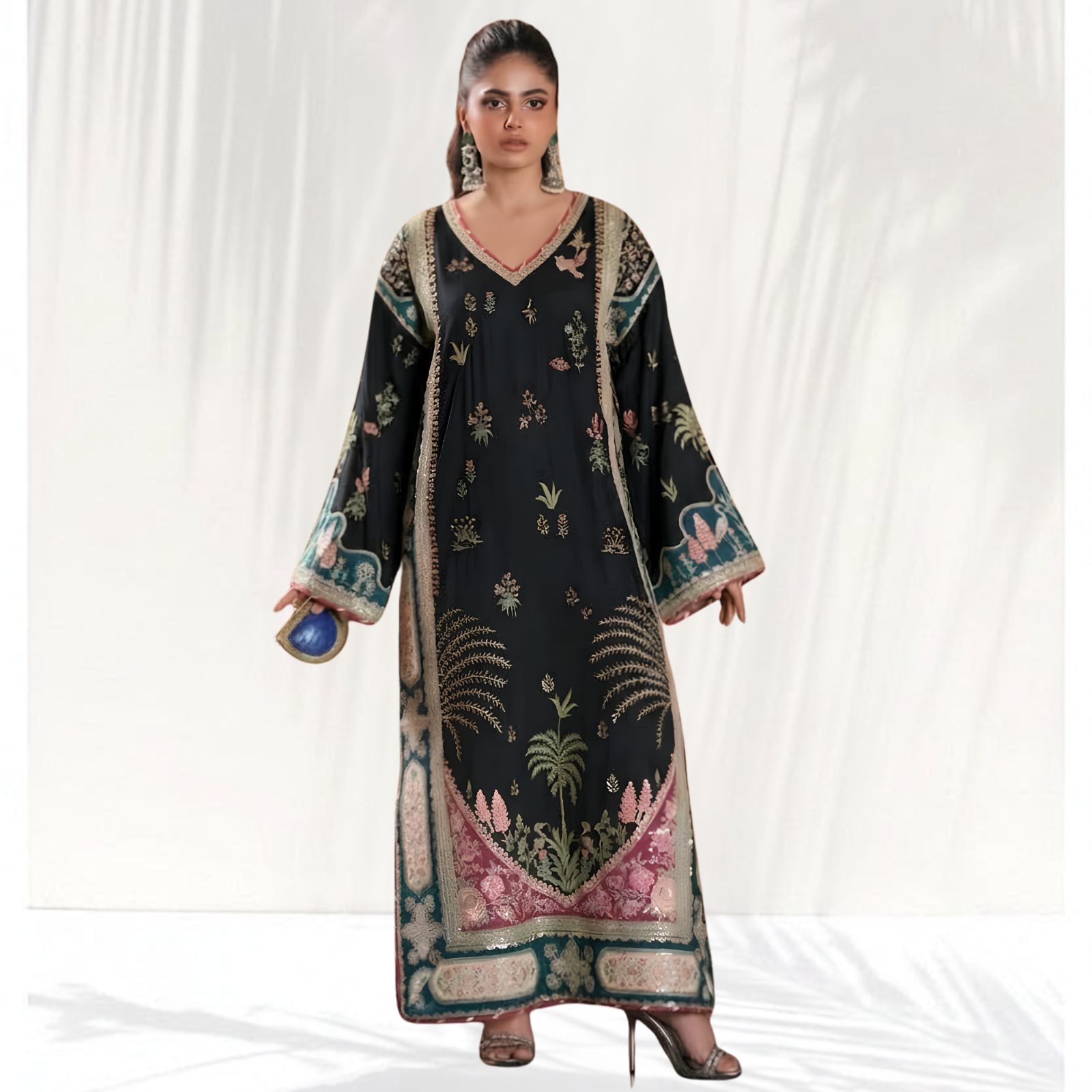 Kaftan Inspired – Heavy Embroidered Shamoz Silk 2PC Suit