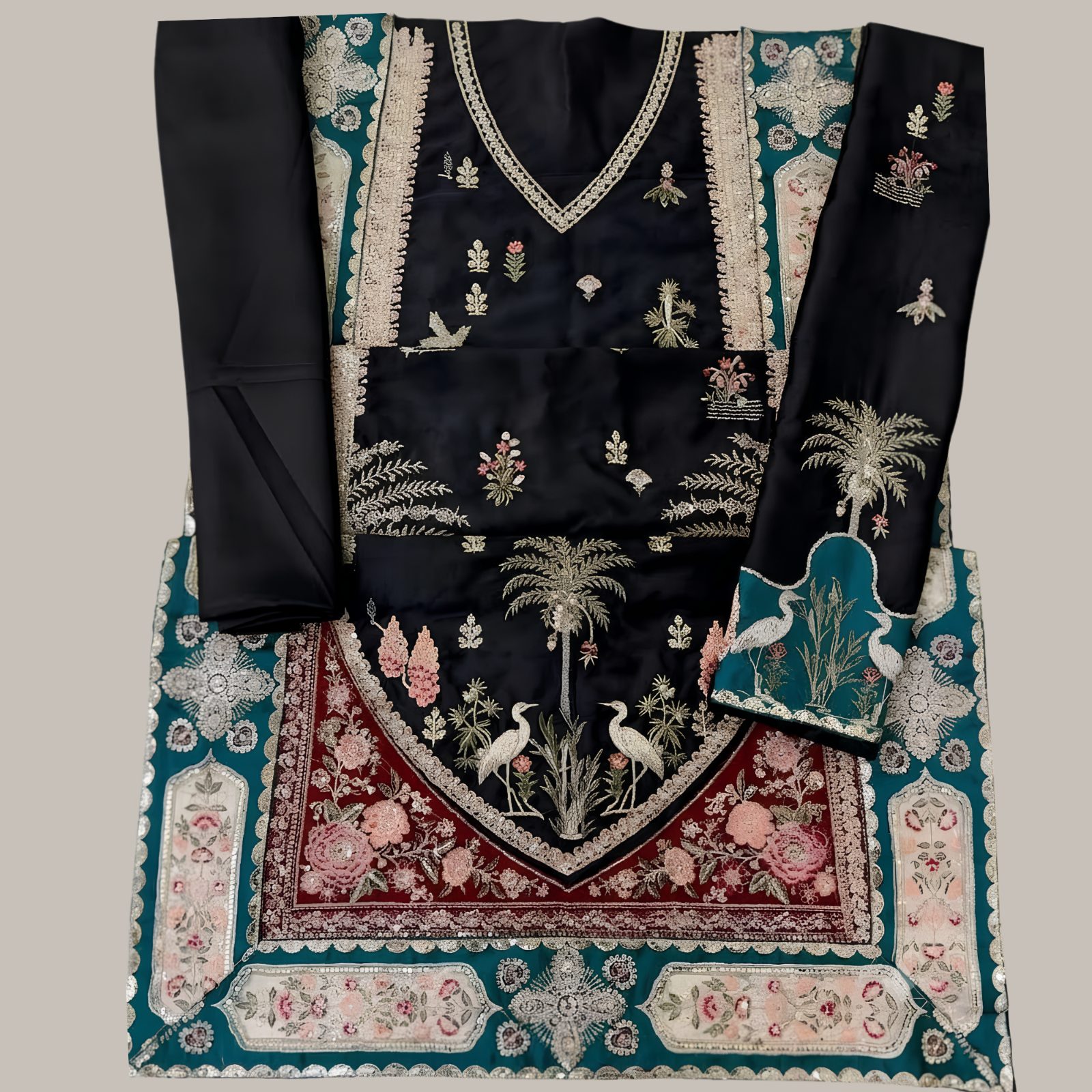 Kaftan Inspired – Heavy Embroidered Shamoz Silk 2PC Suit