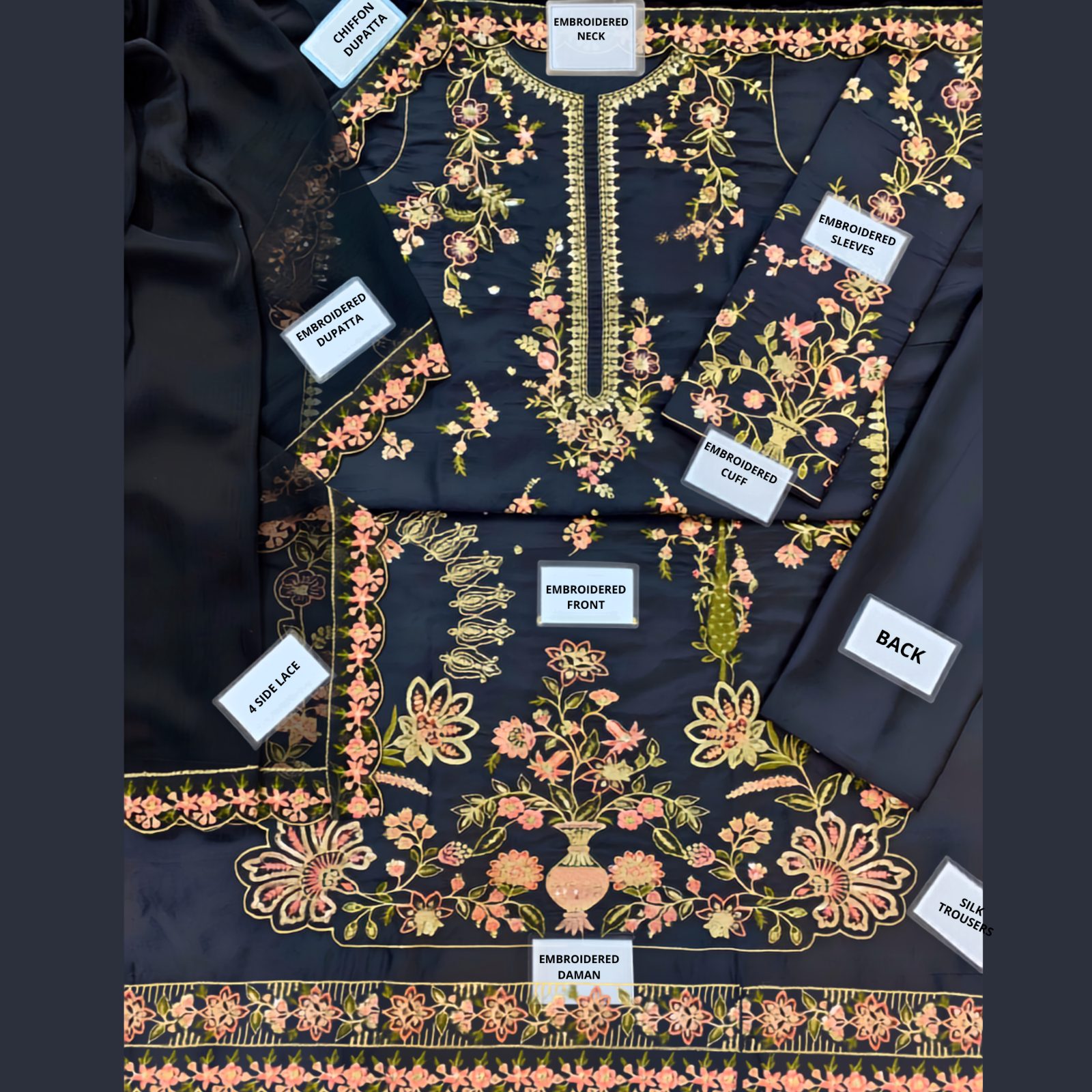Ethnic Inspired Kaftan – Heavy Embroidered Shamoz Silk 3PC