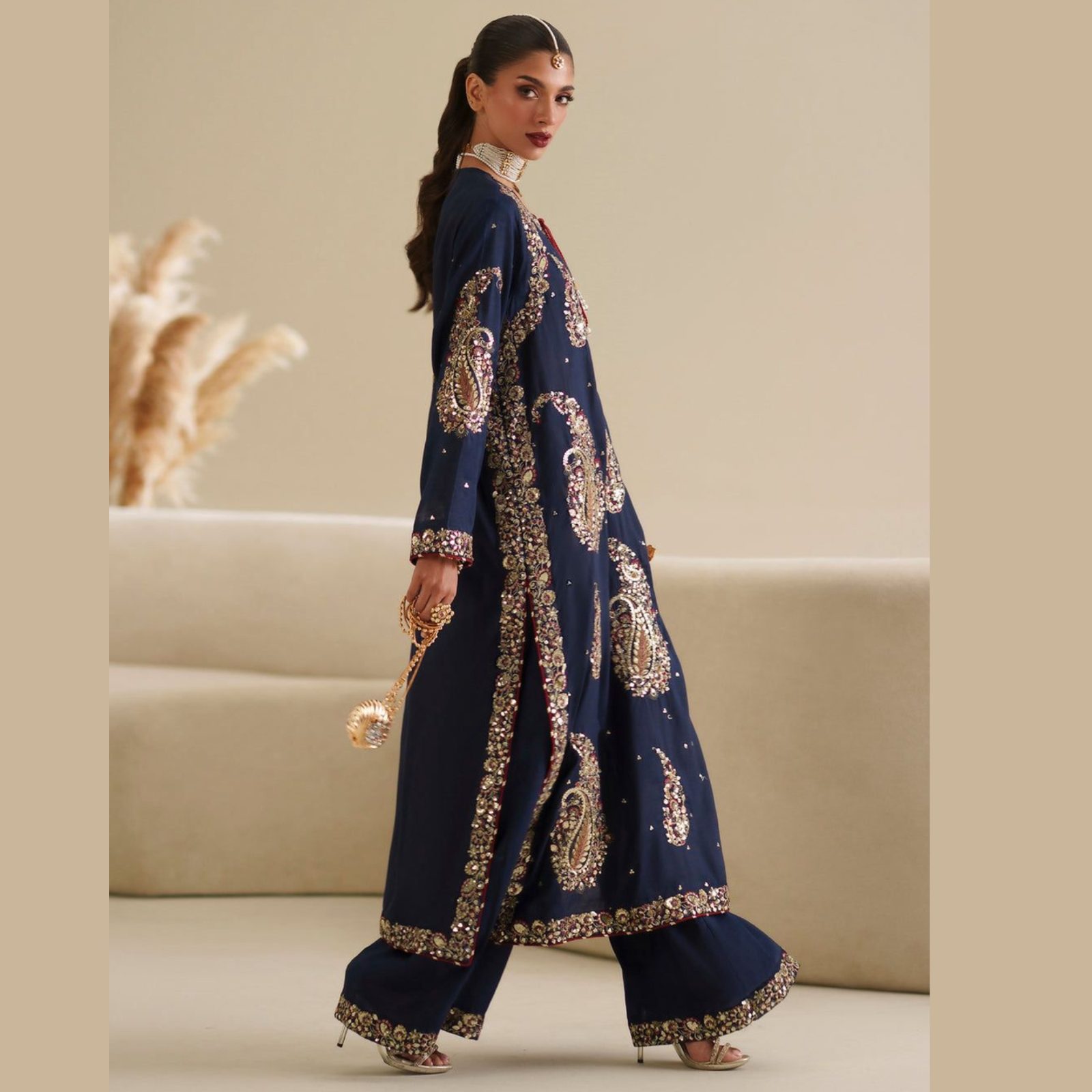 Ethnic Inspired Kaftan – Heavy Embroidered Shamoz Silk 3PC