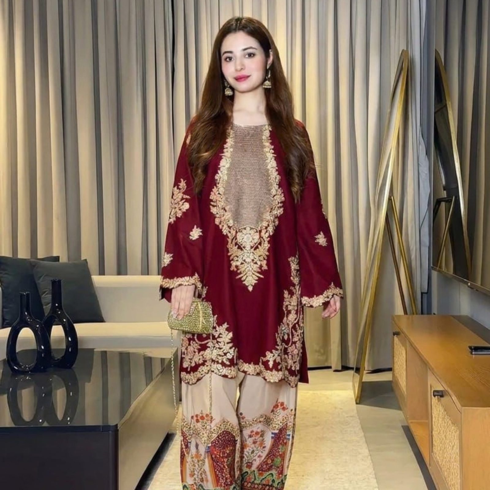 Ethnic Wear Inspired Premium Silk 2-Piece – Maroon