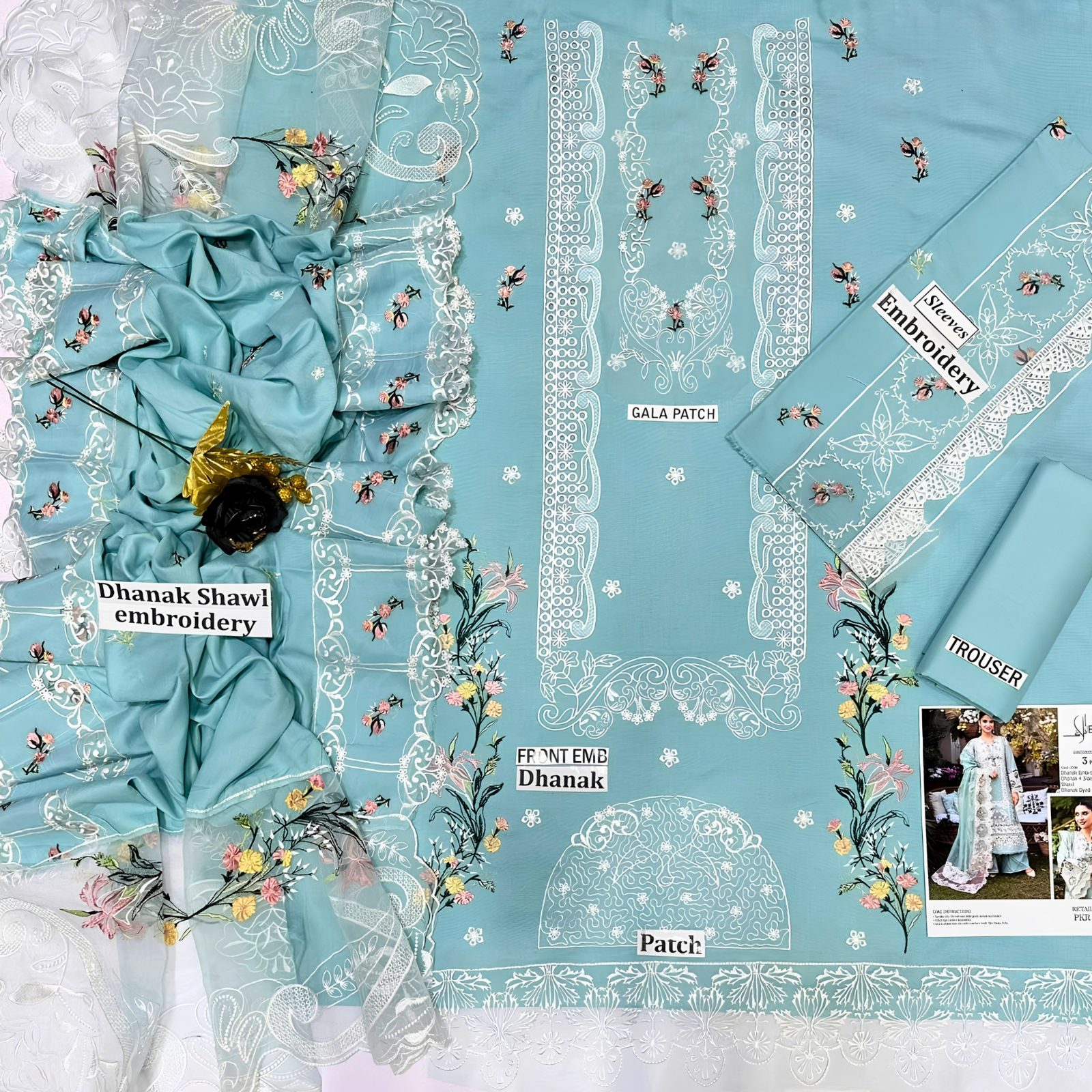 Elaf Inspired Premium Dahnk Embroidered 3-Piece